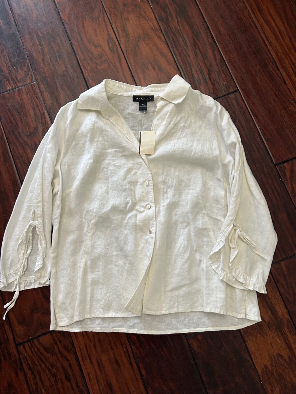 Harold’s Vintage White 100% Linen Women’s Button Down Blouse Sz 14 NEW